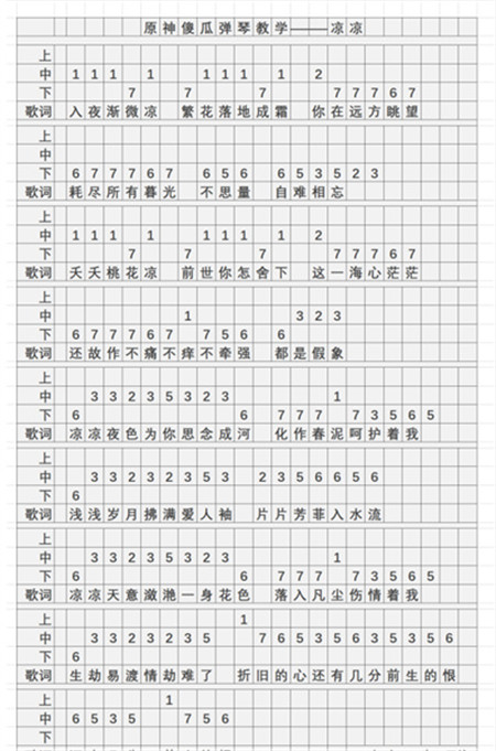 原神凉凉琴谱简谱怎么样